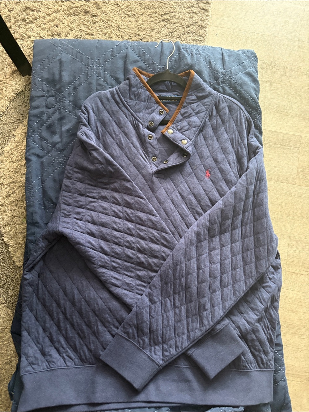 Polo by Ralph Lauren Quilted Navy Pullover with Contrast Trim